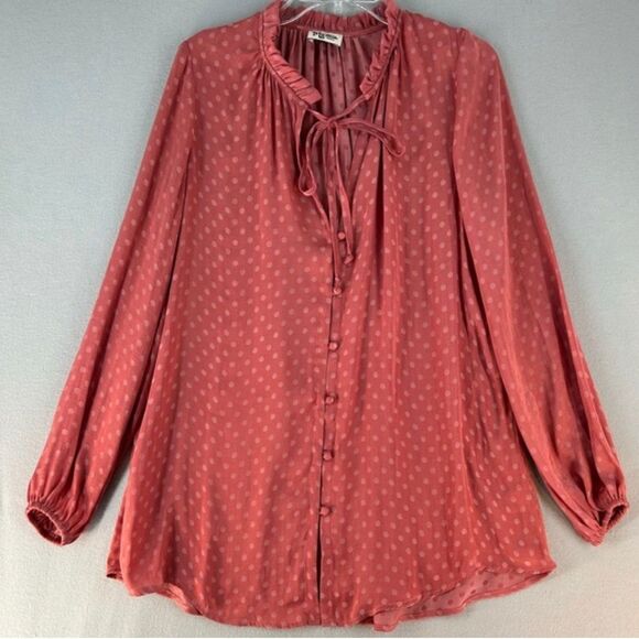 Show Me Your MuMu Chiffon Polka Dot Ruffle Long Sleeve Rust Sienna Small - Picture 1 of 6
